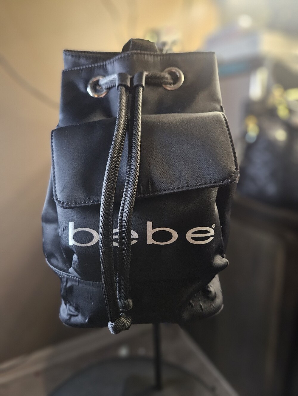 bebe Black Drawstring Pocket Backpack